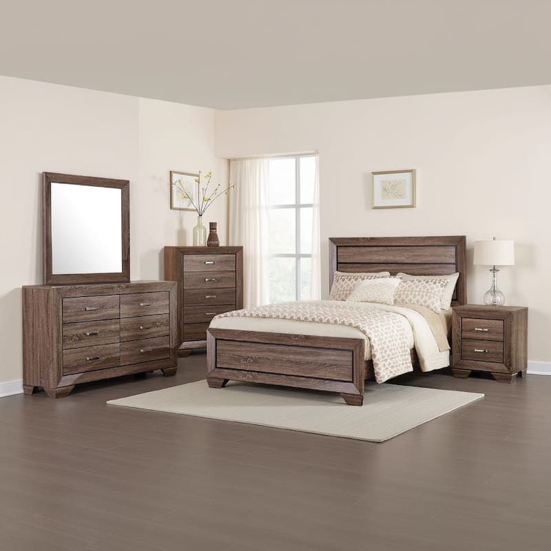 Bello 5pc Queen Bedroom Set, Transitional Washed Taupe Brown n Black