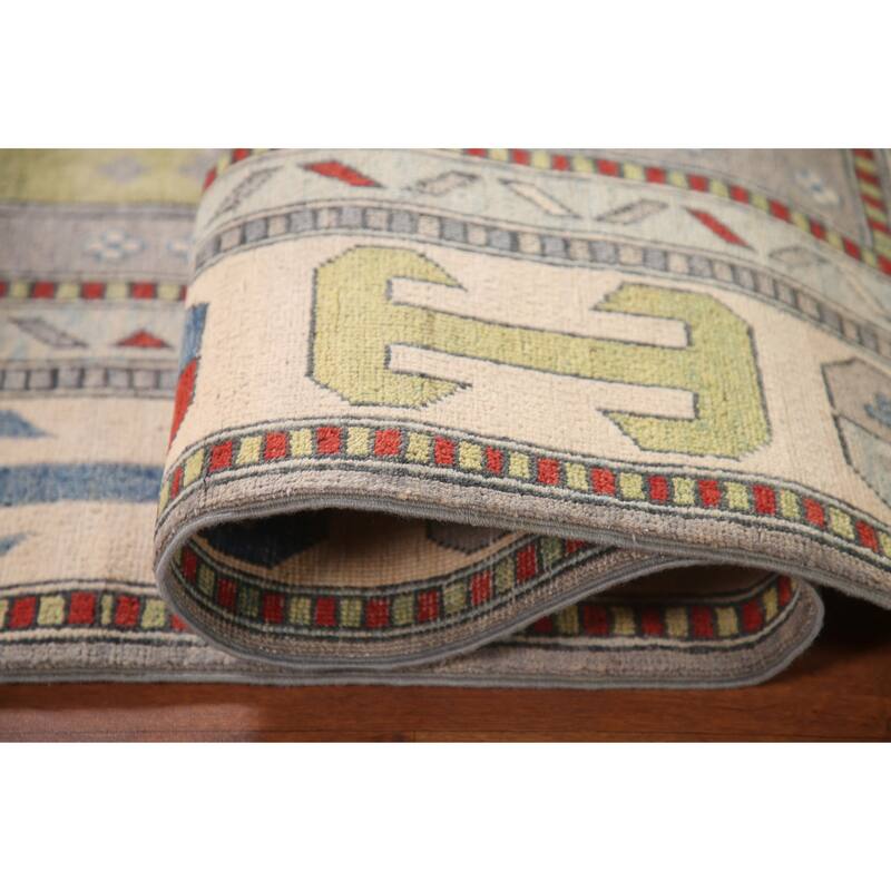 Traditional Grey Kazak Area Rug Hand-Knotted Bedroom Wool Carpet - 6'10" x 9'10"