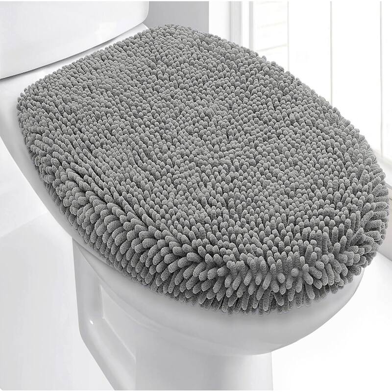 18"x21" - Light Grey Soft Cozy Plush Chenille Toilet Seat Cover - Light Grey - 18"x21"