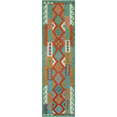 Flatweave Rashid Rust/Green Runner - 2'8" x 9'9"