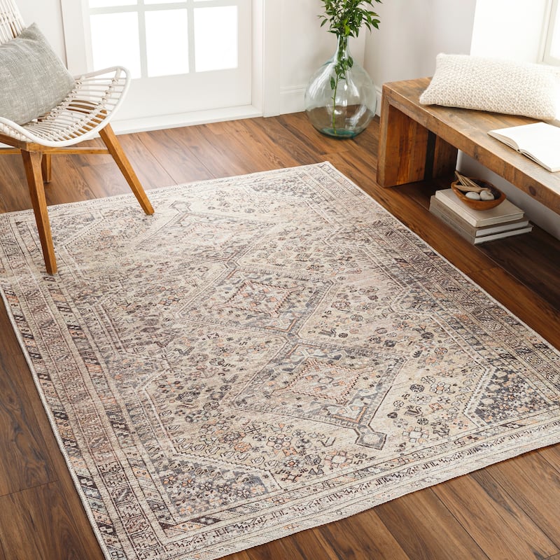Livabliss Verninac Distressed Medallion Printed Washable Rug - Peach - 7' 10" x 10' 2"