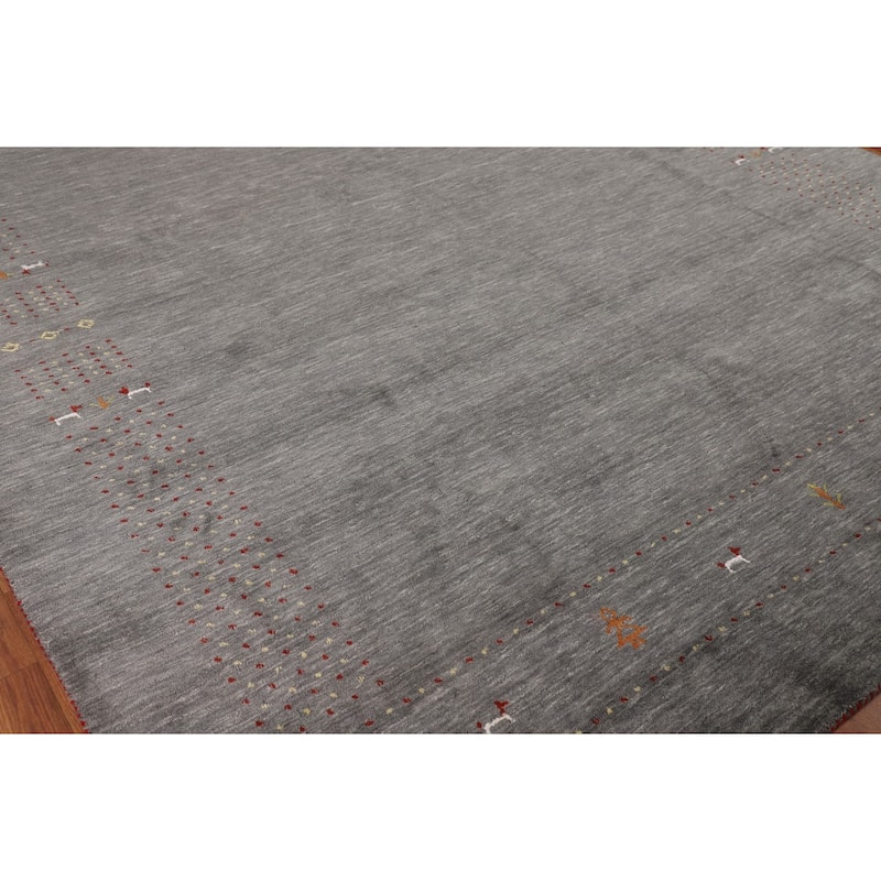Tribal Gray Gabbeh Oriental Area Rug Hand-Knotted Wool Carpet - 8'1"x 9'10"