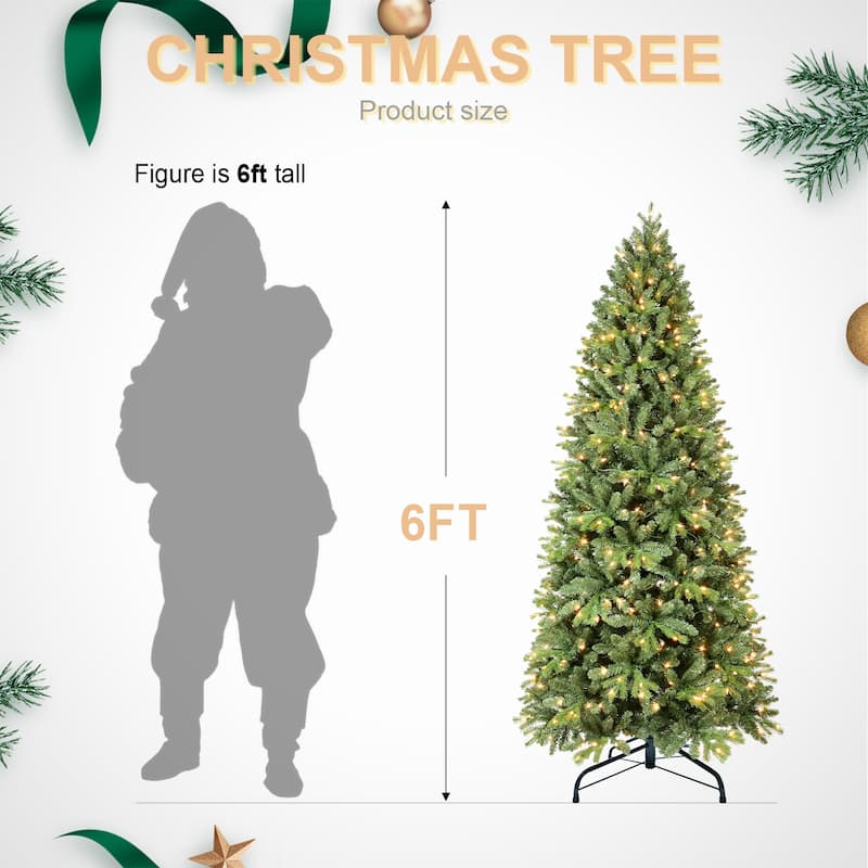 4FT Christmas Tree with 527 Tips and 150 Warm White LED Lights-PVC+PE Mixed Branches, Hinged Structure for Easy Setup