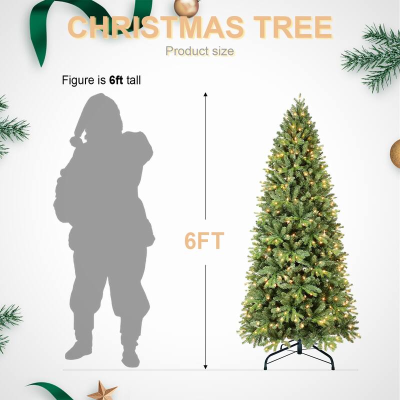 7.5FT Christmas Tree with 1599 Tips and 450 Warm White LED Lights-PVC+PE Mixed Branches, Hinged Structure for Easy Setup