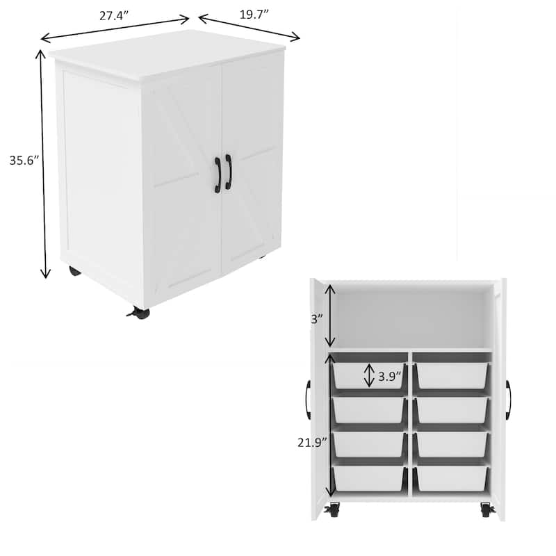 Anmytek Multifunctional Rolling Kitchen Island with Storage Barn Door Portable Cricut Cart Coffee Bar