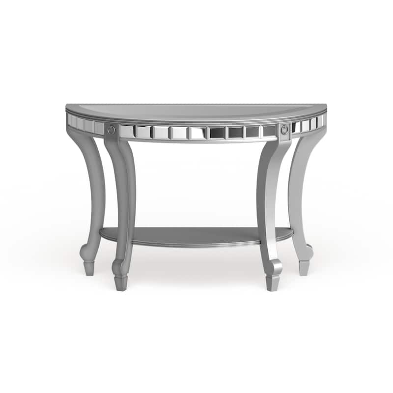 SEI Furniture Olivia Contemporary Mirrored Matte Silver Demilune Console Table