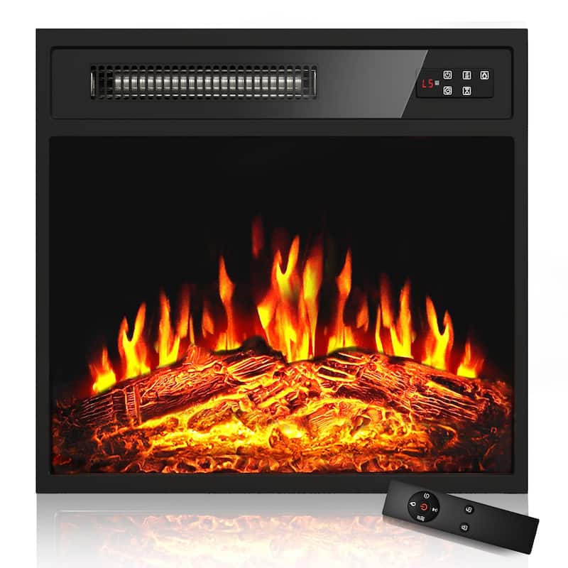 BOSSIN 18 inches Electric Fireplace Heater, 750/1500W Electric Fireplace Insert with Overheating Protection - 18 inch - Black
