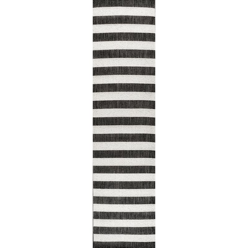 JONATHAN Y Vinales Two-Tone Wide Stripe Indoor/Outdoor Area Rug - 2 X 8 - Black/Cream