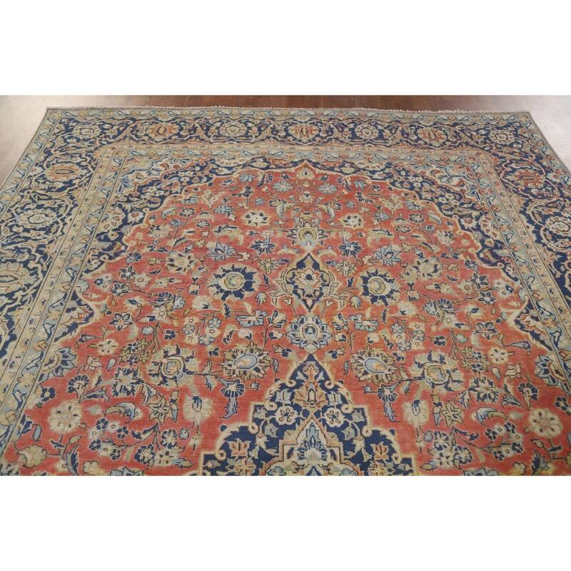Hand Knotted Oriental 100% Wool Carpet Traditional Floral Coral Mashad Area Rug - 11' 5'' X 7' 8''
