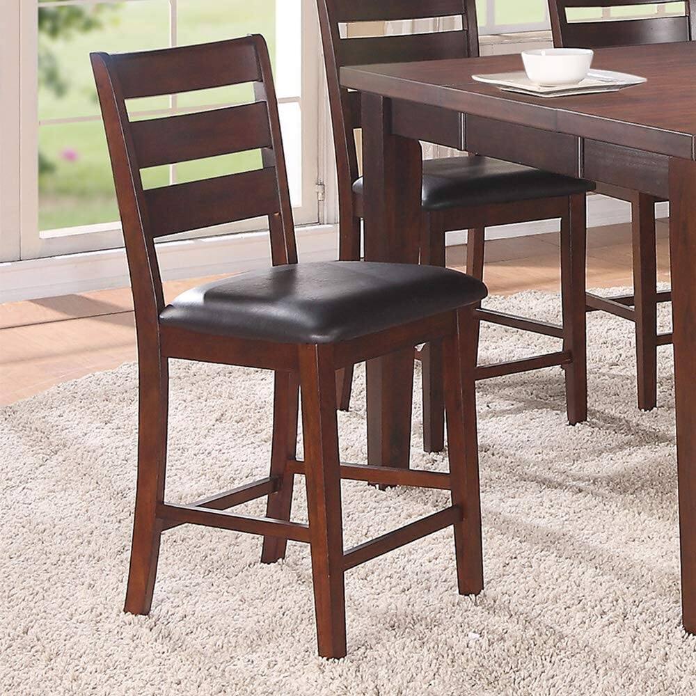 Classic Counter Height Dining Chairs Set of 2，Modern Leather Upholstered Side Chair with Ladder Back Design and Solid Wood Legs
