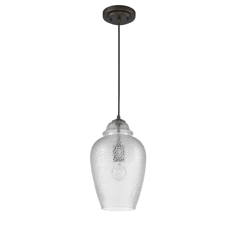 HomeRoots Antique Bronze Hanging Light with Textured Glass Shade - 8.5' X '13.25' X '8.5