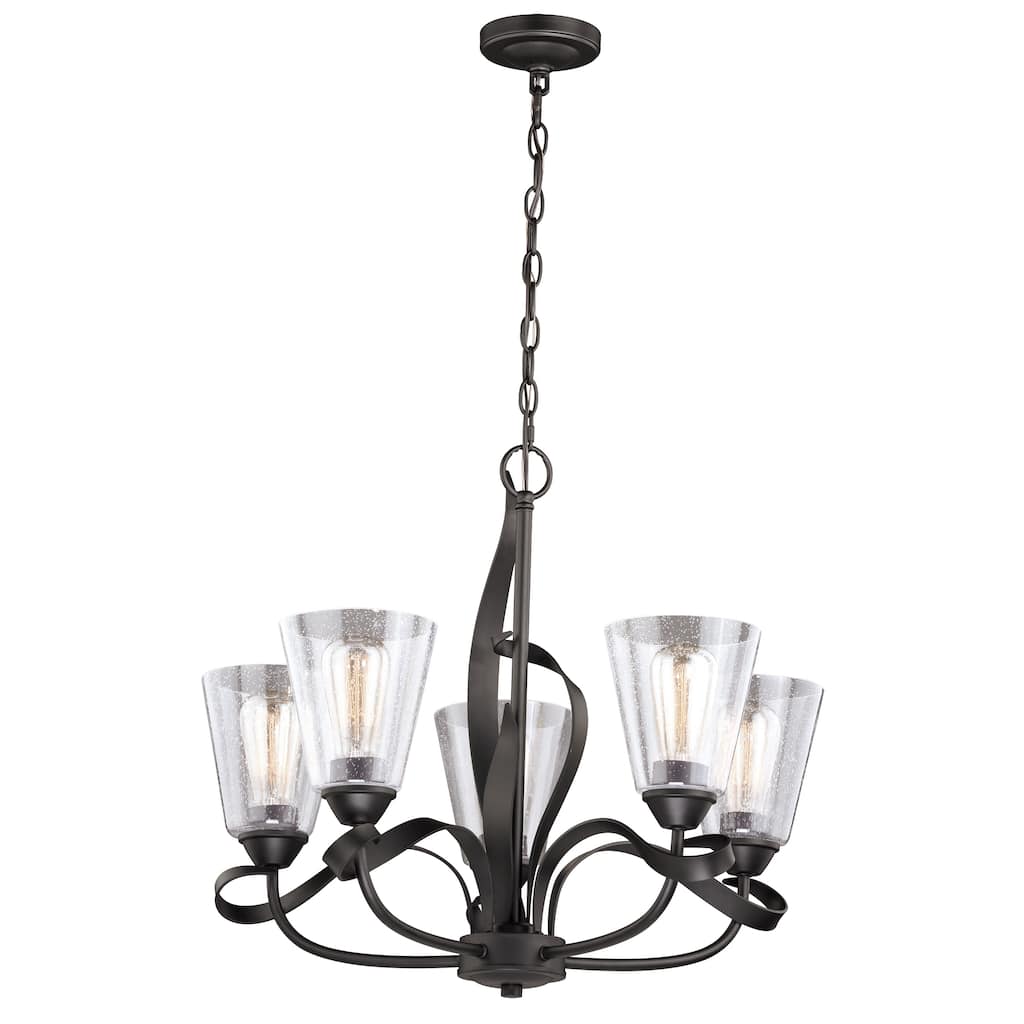 Cinta 5 Light Bronze Chandelier Clear Glass - 24.5-in W x 21-in H x 24.5-in D