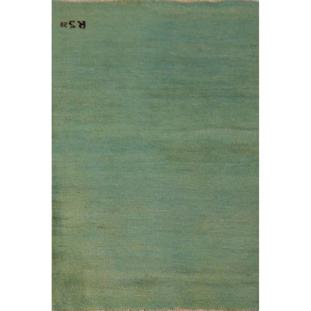 Green & Blue Gabbeh Rug Hand-Knotted Oriental Wool Carpet - 2'7" x 3'10"