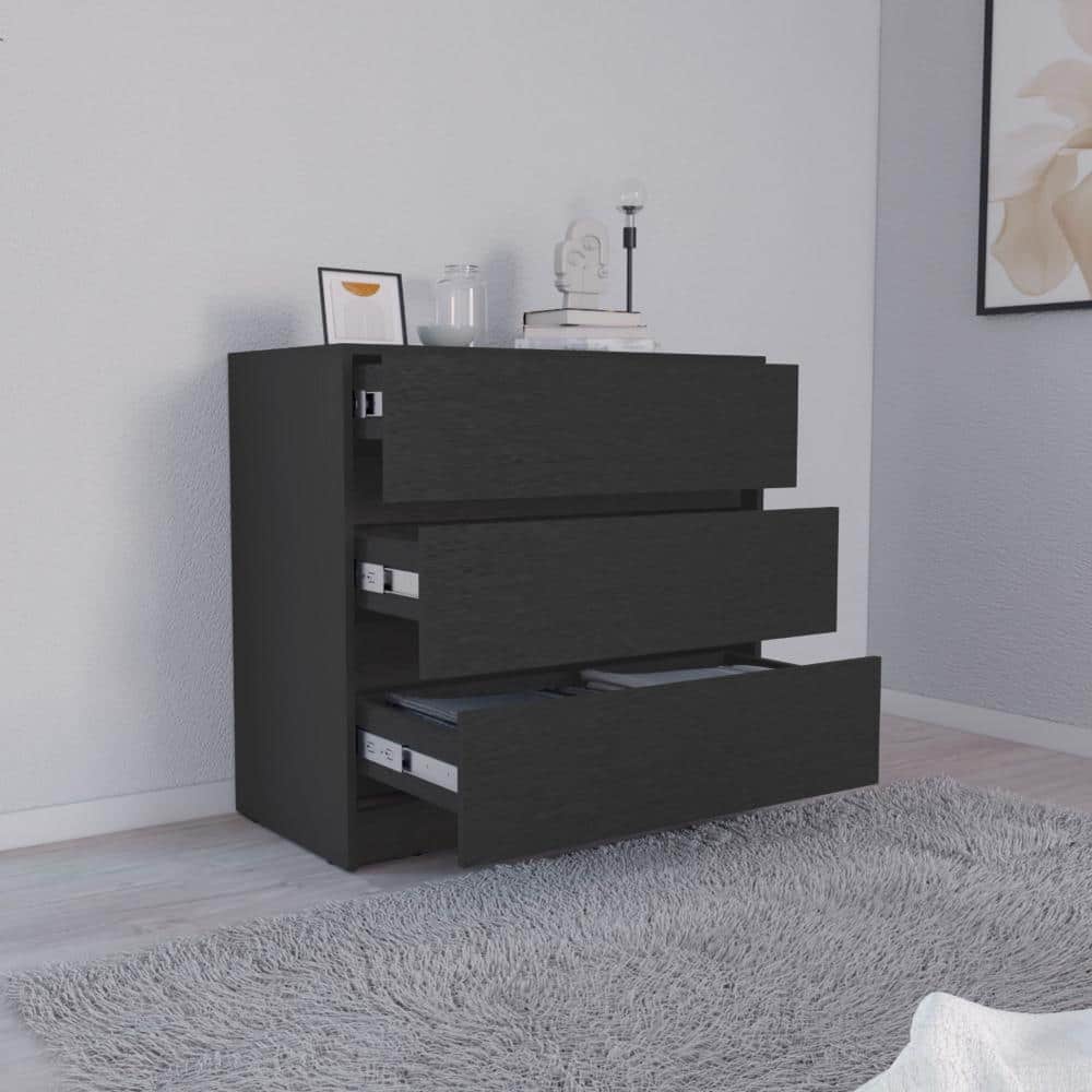 Modern Three Drawer Dresser Closet Storage with Metal Rails Drawers