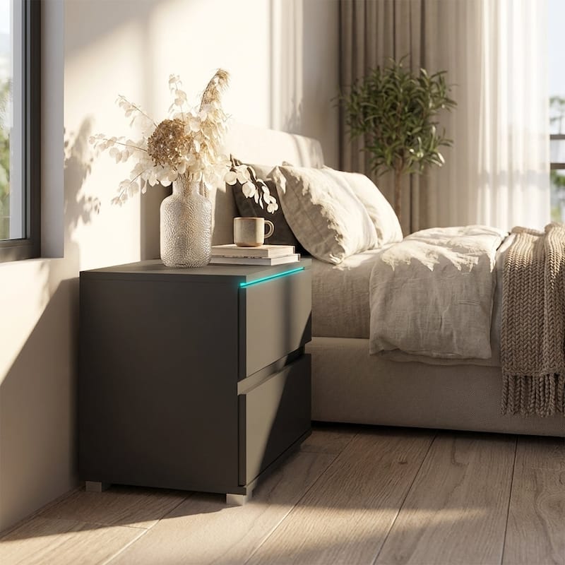 Meble Furniture Euphoria LED Nightstand - 19.7"W x 18.5"H High Gloss