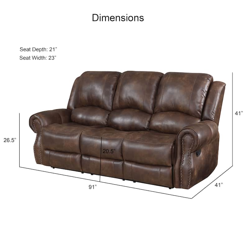 Steve Silver Saddle Brown Faux Leather Manual Reclining Sofa