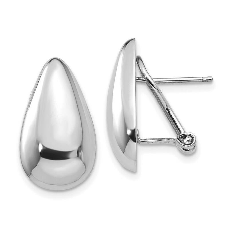 Curata 14k White Gold Hollow Polished 20x10mm Tear Drop Omega Back Earrings