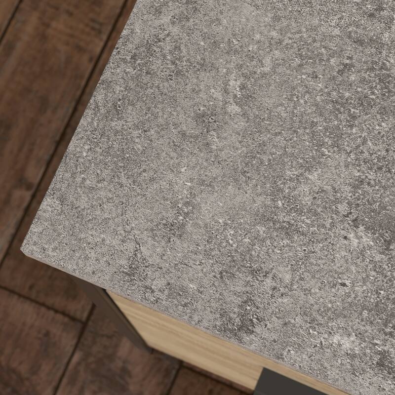 Wood L-Shaped Desk with File Drawer, Brown