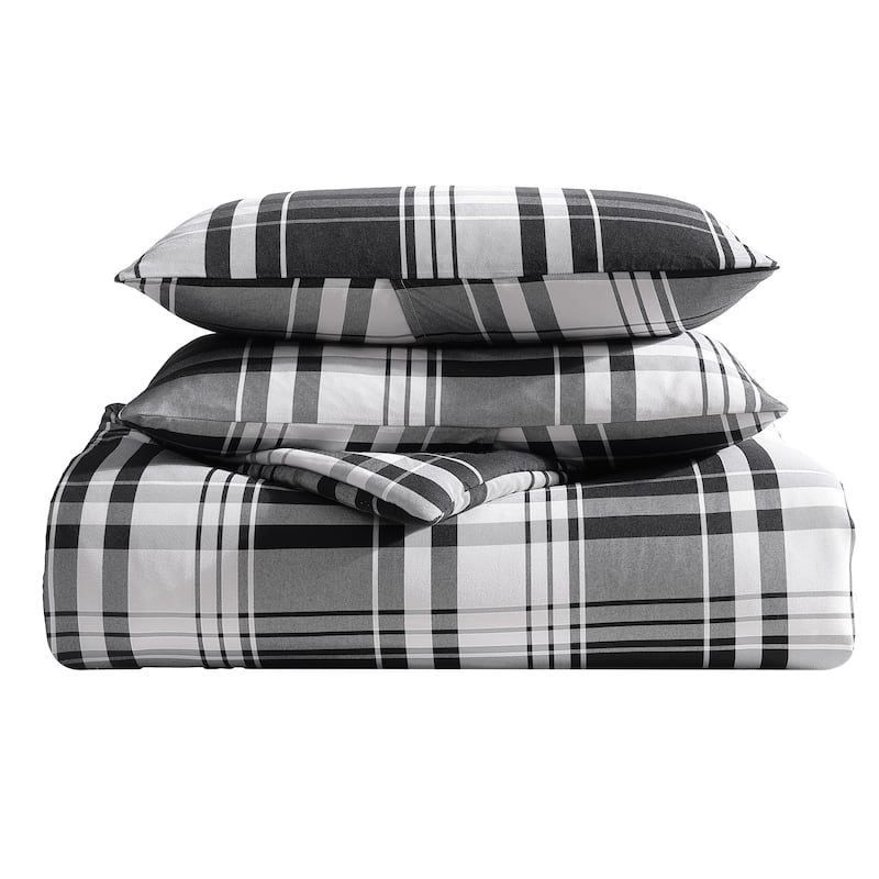 Eddie Bauer Saddle Mountain Plaid Black Reversible Comforter Set