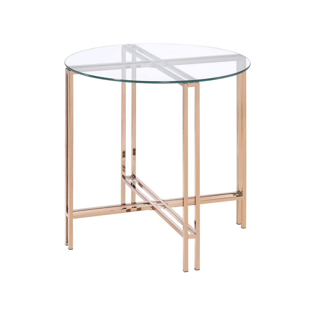 23 in. Gold and Clear Round Glass End Table, Sturdy Build End Side Table for Living Rooms