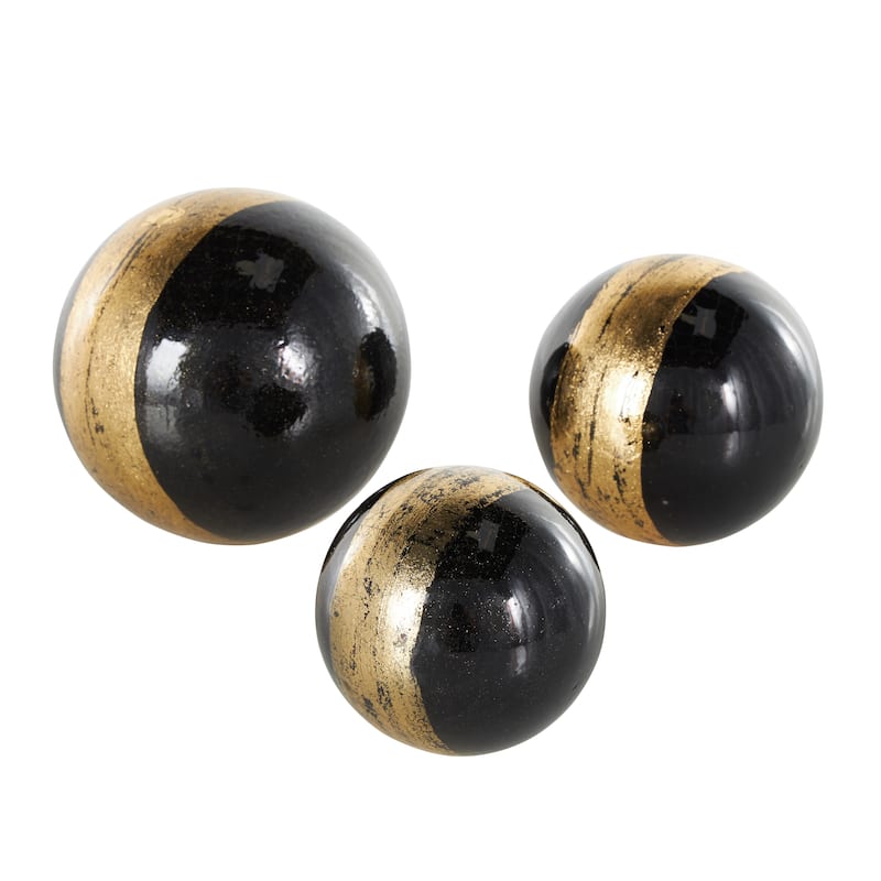 Plastic Decorative Orbs & Vase Filler with Gold Stripe or Blue Accents - Set of 3 Black, Brown, White - Roche River Decor
