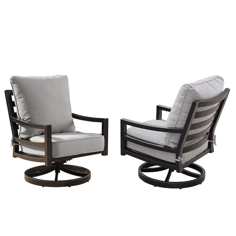 Aluminum Outdoor Deep Seating Swivel Rocking Club Chairs in Antique Copper Finish with Thick Grey Polyester Cushions (set of 2)