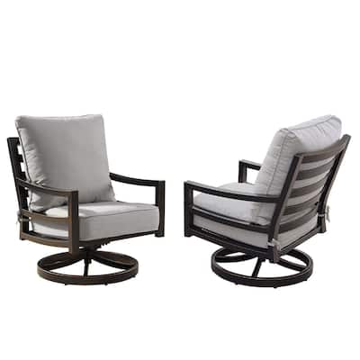Aluminum Outdoor Deep Seating Swivel Rocking Club Chairs in Antique Copper Finish with Thick Grey Polyester Cushions (set of 2)