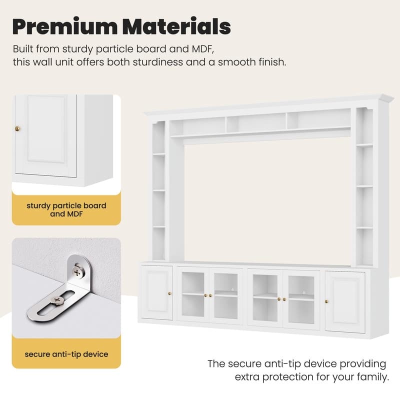 92" Modern 4-Piece Entertainment Center Wall Unit Media Console with Bookshelves for TVs Up to 80"