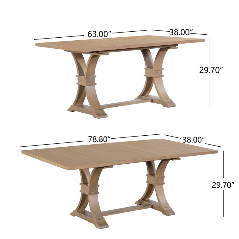 Christopher Knight Home - Rustic Extendable Dining Table with Rubberwood X-Frame Base and Extension Leaf