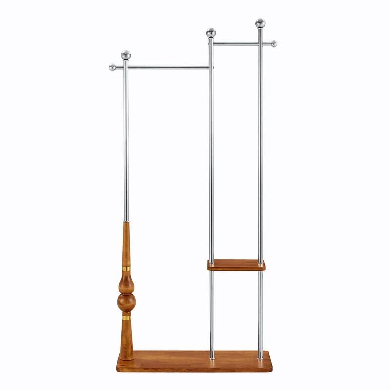 70" Tall Industrial Coat Rack for Entryway, Solid Wood & Stainless Steel, Double Layer Hanging Rack