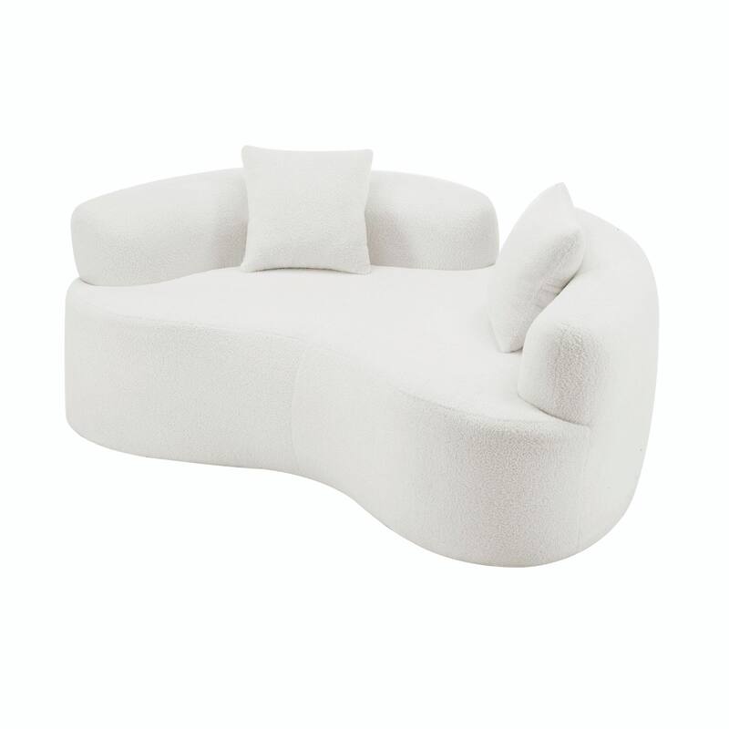66.93" Curved Loveseat - White Full Compression Sponge Sofa with Teddy Velvet Fabric