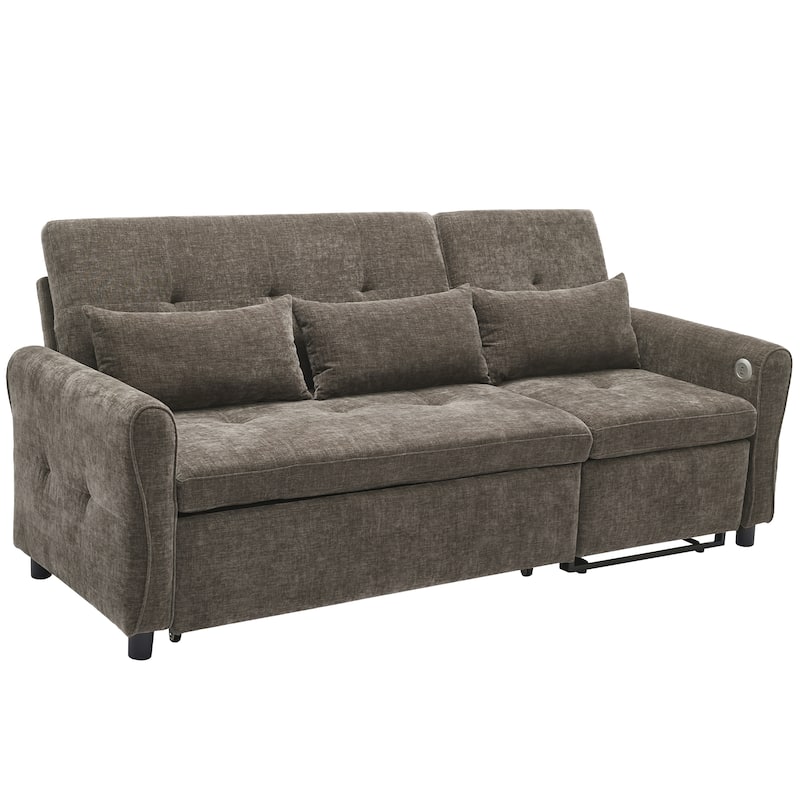 2-in-1 Sleeper Sofa Bed, 3 Seater Sectional Sofa with Pull Out Bed, Reversible Recliner Sofa with Pillows and USB Port