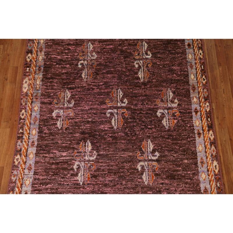 Hand Knotted Oriental 100% Wool Carpet Modern Geometric Pink Moroccan Area Rug - 8' 1'' X 5' 8''