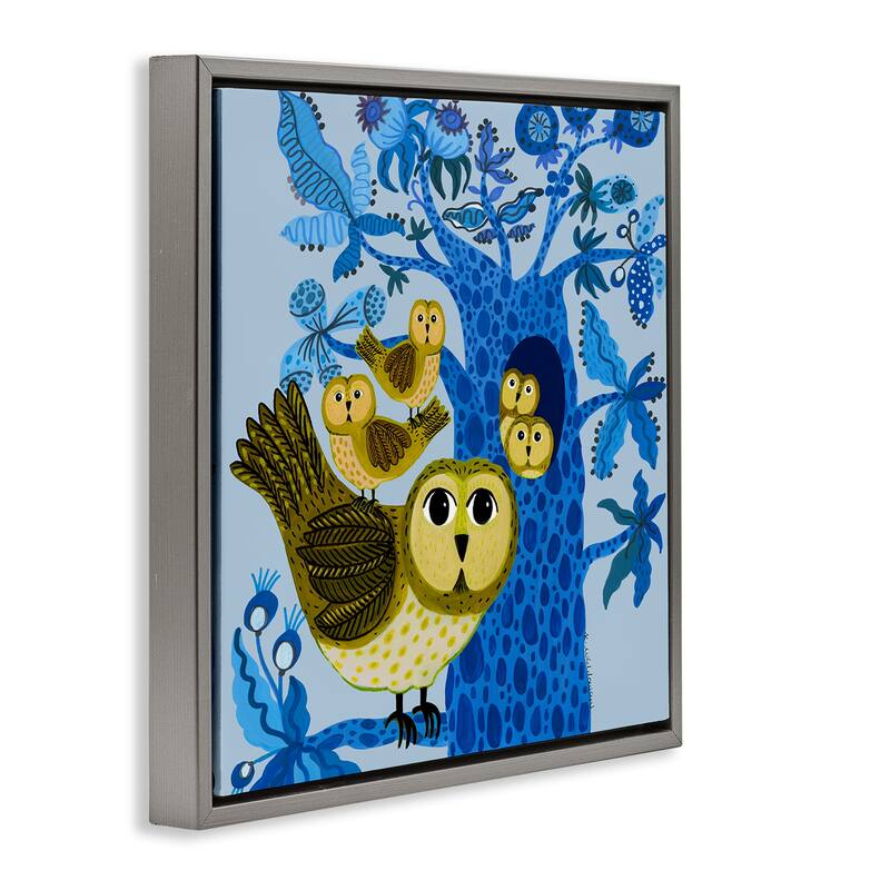 Stupell Playful Owls in Tree Framed Floater Canvas Wall Art Design By Kay Widdowson
