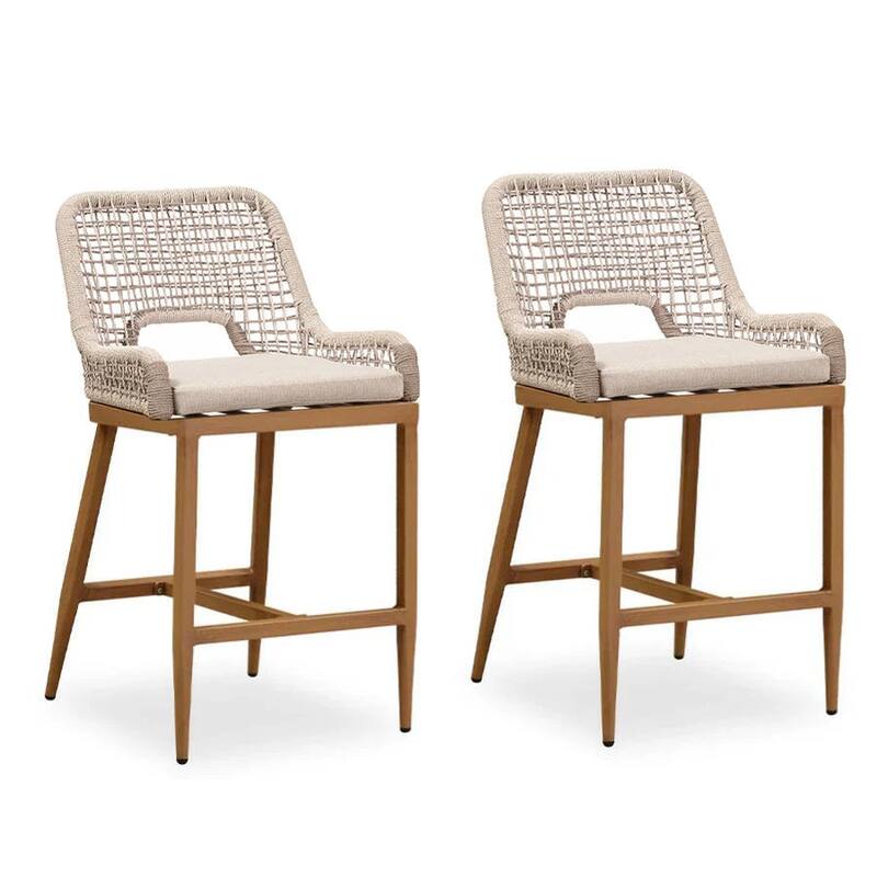 PURPLE LEAF 2 Set of Modern Bar Stool with Backrest and Arm,Upholstered Chair and Aluminum Legs - Plaid - Counter Height
