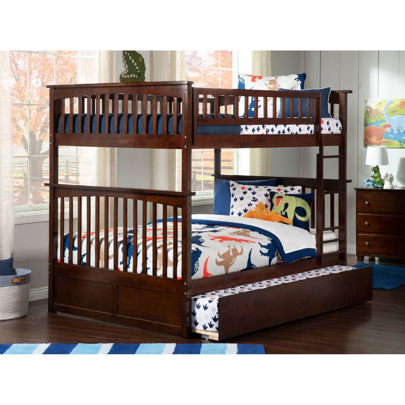 Bunk Bed Full Over Full with Trundle - Solid Wood Bunk Beds for Kids - Space Saving Design