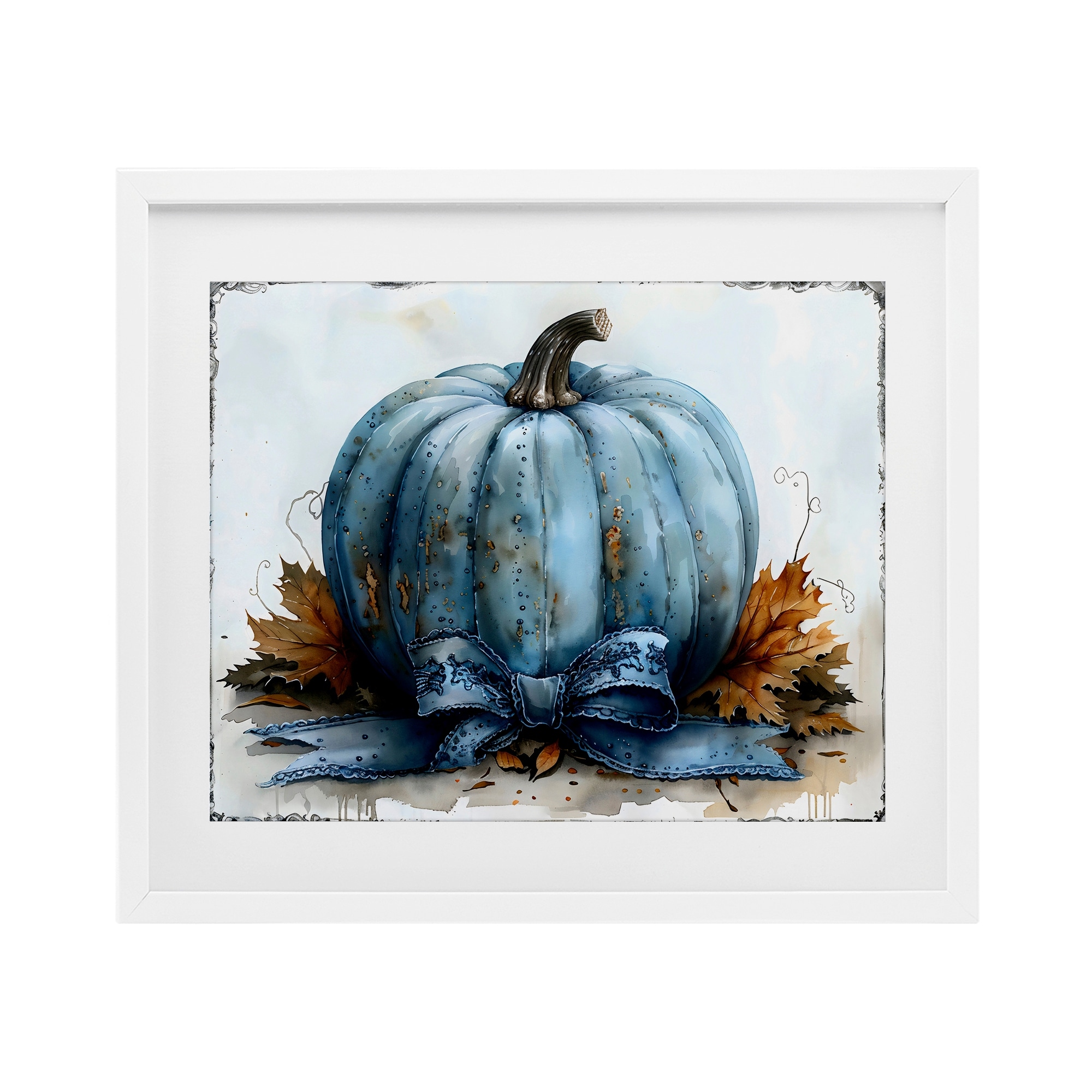 Stupell Blue Pumpkin With Bow Under Glass Framed Design By Creative Studio