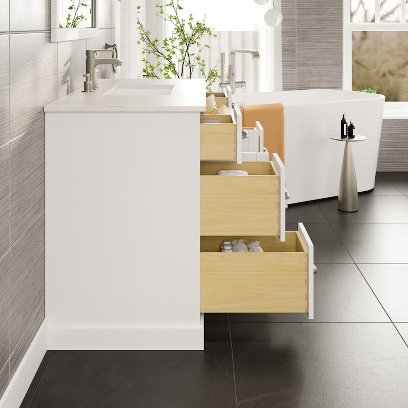 Epic 48"W SS Bath Vanity with Carrara Quartz Top & Undermount Sink
