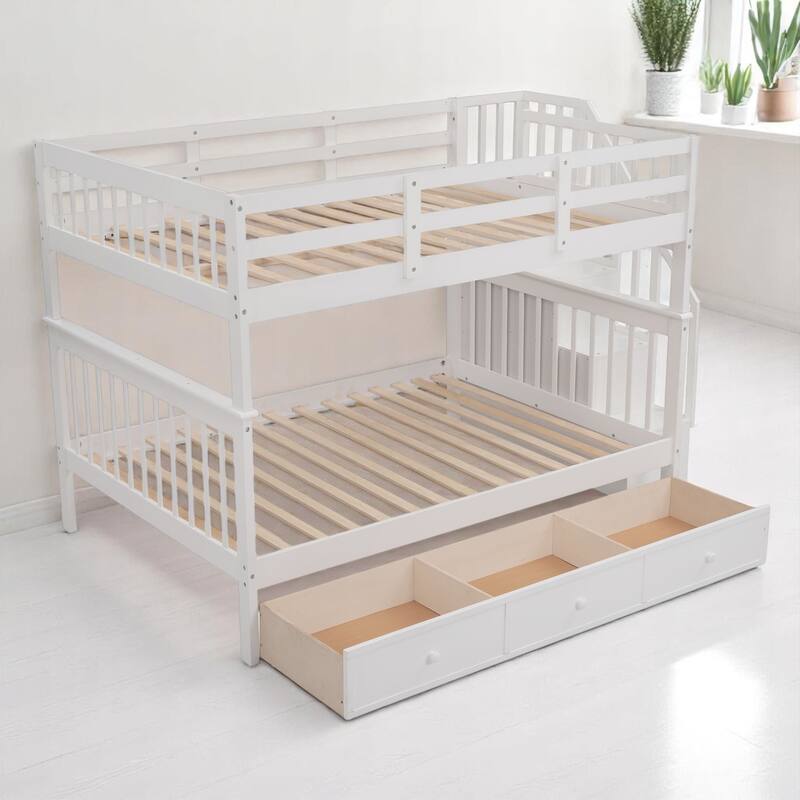Full Over Full Bunk Bed with Storage Staircase and Shelves, Convertible Design, No Box Spring Needed,kid beds