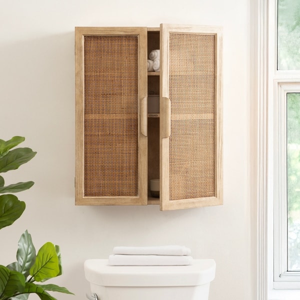 Kate and Laurel Ori 2-Door Wall Cabinet, Rattan, Cane, Wood Veneer