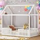 preview thumbnail 1 of 16, Twin Size Wood House Bed with Fence and Door,Solid Construction For Home White
