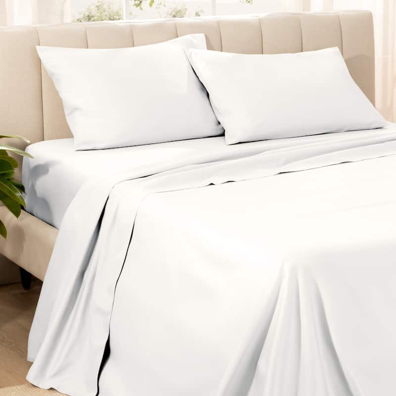 Bare Home Organic Cotton Sheet Set - Silky Smooth Sateen Weave - Split King - White