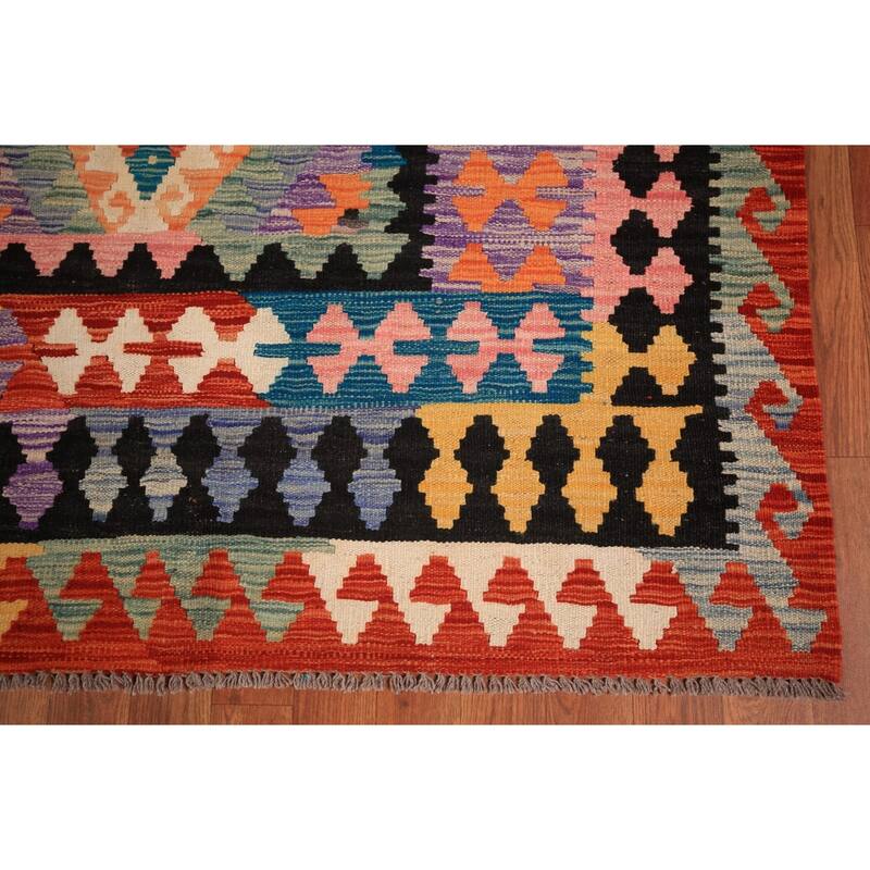 Geometric Kilim Oriental Area Rug Bedroom Flatweave Wool Carpet - 8'3" x 11'5"