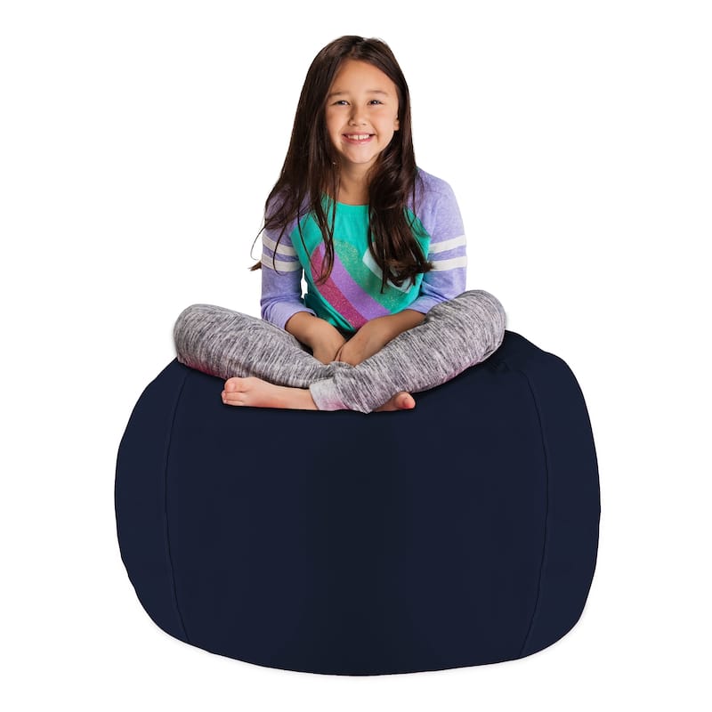 Kids' Stuffed Animal Storage Bean Bag Chair Cover or Toy Organizer - 38 Inches Large - Solid Navy Blue