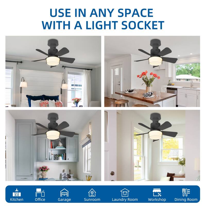 17.7 in. Indoor Socket Ceiling Fan Light with Remote, LED Light, 4 Fan Speeds, Dimmable, 3 Color Temperatures