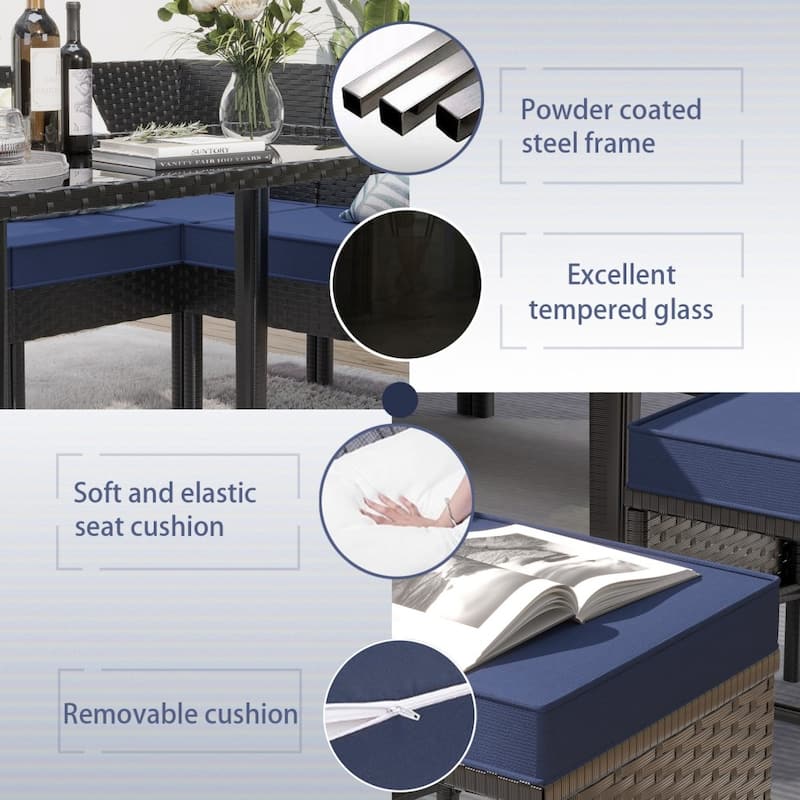 Modern Outdoor 7-piece All-weather Rattan Sofa Set with Waterproof Seat Cushion