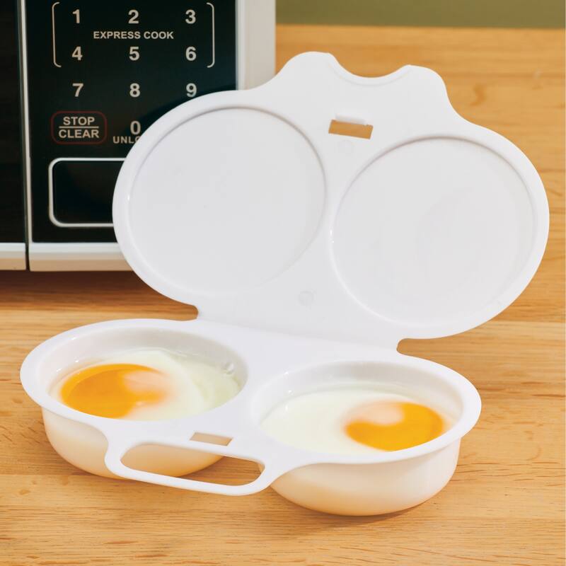 Microwave Double Egg Poacher, Dishwasher Safe - 6.25 x 1.31 x 4.5 - White - 6.25 x 1.31 x 4.5