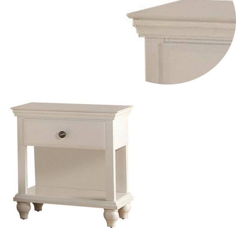 Modern Bedroom Nightstand White Color Wooden 1 Drawers - White