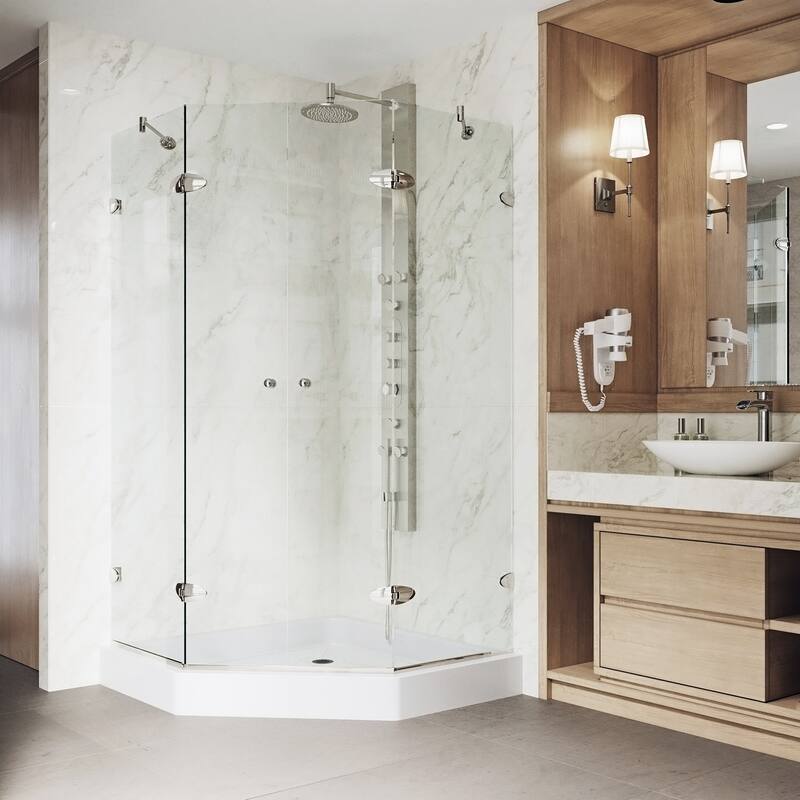 VIGO Gemini Frameless Hinged Neo-Angle Shower Enclosure and Base