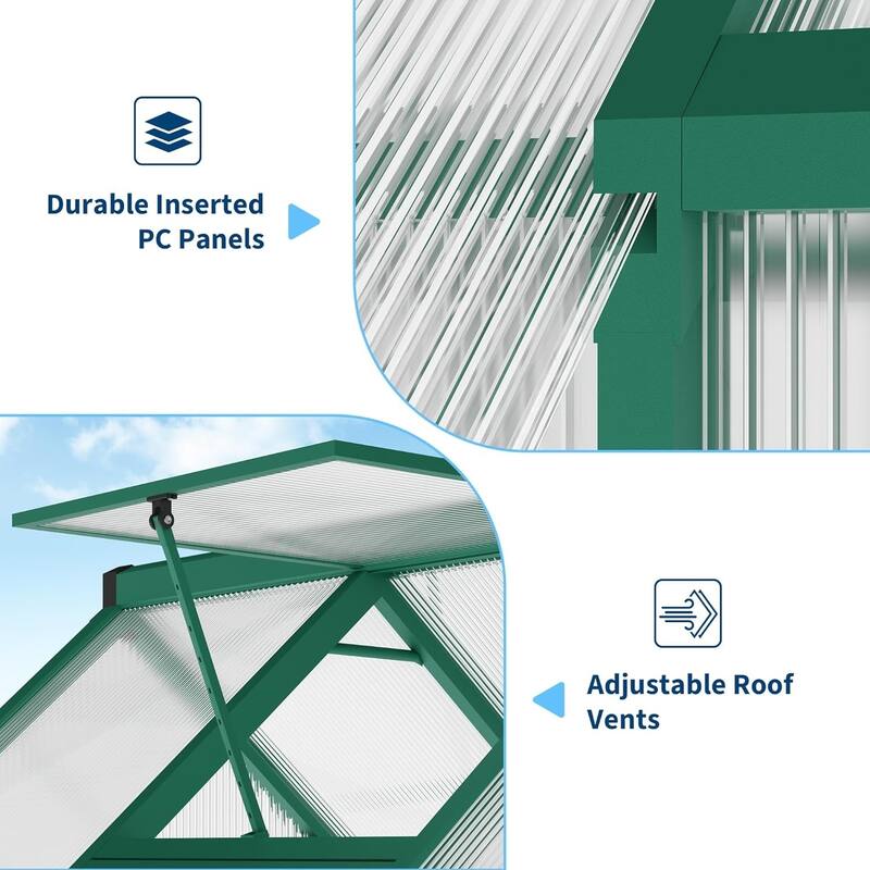 6 x 7 ft Greenhouse, Polycarbonate Walk-in Greenhouse with Aluminum Frame Green - 6*7FT